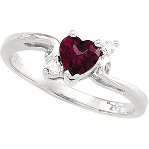 Heart-Shaped Genuine Rhodolite Garnet & Diamond Ring
