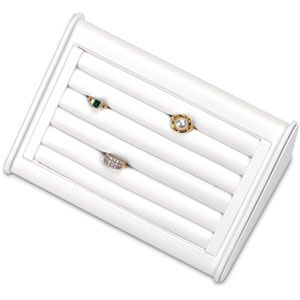 White Leatherette 5 Row Ring Slot Angled Display 