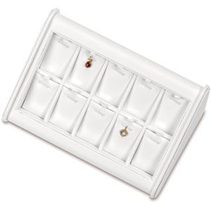 White Leatherette 10 Pad Charm Angled Display