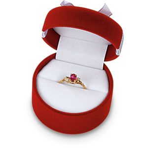 Red Flocked Ring Box With Bow