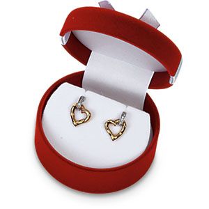 Red Flocked Pendant/Earring Box With Bow