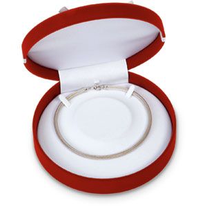 Red Flocked Necklace Box With Bow