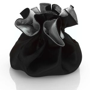 Round Satin Pouch with Drawstring Silver/Black