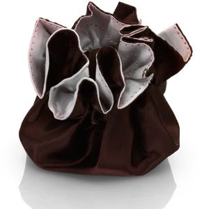 Round Satin Pouch with Drawstring Pink/Dark Brown
