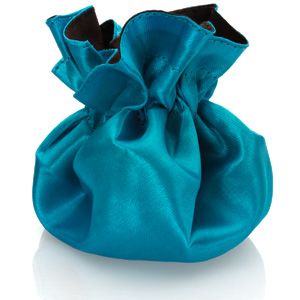 Round Satin Pouch with Drawstring Dark Brown/Turquoise