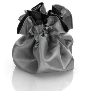 Round Satin Pouch with Drawstring Gray/Silver