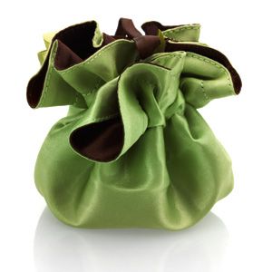 Round Satin Pouch with Drawstring Dark Brown/Lime