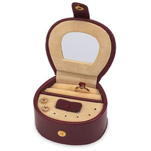 Mini Leatherette Burgundy Jewelry Case With Beige Interior
