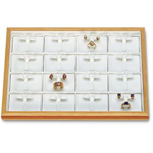 16 Pair Earring & Ring Wood Framed Tray