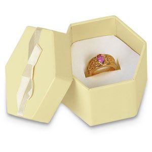Beige Large Ring or Earring Hexagon No-Wrap Gift Box