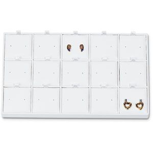 White Leatherette 15 Pair Dangle or Hoop Earring Tray with Flaps