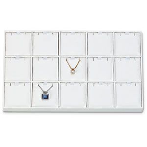 White Leatherette Rectangular 15 Piece Pendant Tray 