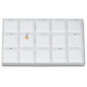 White Leatherette Rectangular 15 Charm Tray with Slits