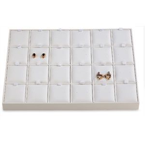 White Leatherette 24 Pair Stud Earring Tray with Square Corners 