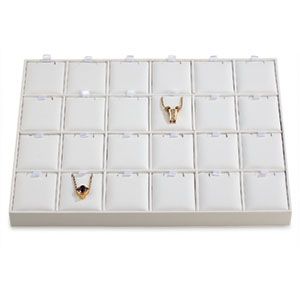 White Leatherette 24 Slot Pendant Tray with Square Corners