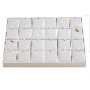 White Leatherette 24 Slot Charm Tray with Slits