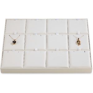 White Leatherette 12 Slot Pendant Tray with Square Corners