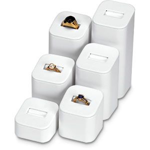 White Leatherette Square Ring Pedestal (Pack of 6)