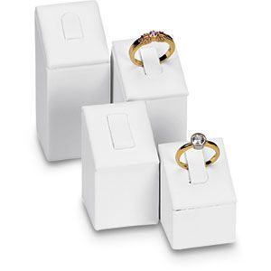 White Leatherette Extra Small Square Ring Display with Clip