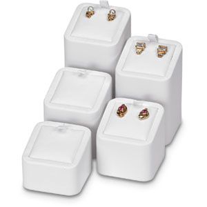 White Leatherette Square Stud Earring Pedestals (Pack of 5)