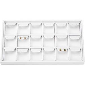 White Leatherette 18 Pair Hoop Earring Tray