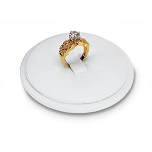 White Leatherette Round Single Ring Display with Clip