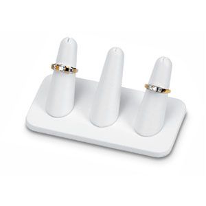 White Leatherette Triple Ring Finger Display