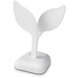 White Leatherette 4 Pair Post Earring Leaf Style Display