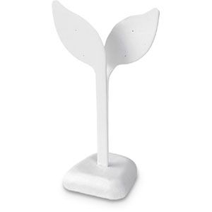White Leatherette Medium Leaf 4 Pair Post Earring Display