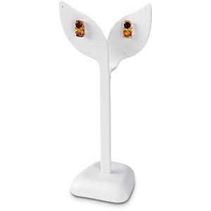 White Leatherette 4 Pair Tall Leaf Style Post Earring Stand 