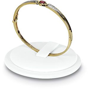 White Leatherette Single Bangle Bracelet Holder with Tab