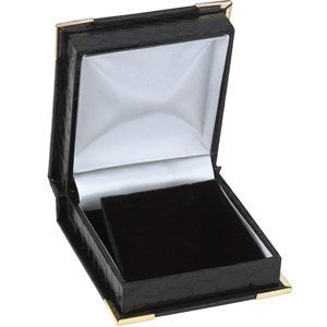 Black Crocodile Grain Flap Earring Box