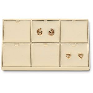 Beige Leatherette 6 Pair Stud Earring Tray