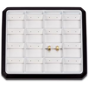 16 Pair Flap Earring Stackable Tray, Black with White Pads