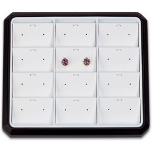 12 Pair Stud Earring / Pendant / Charm Stackable Tray, Black with White Pads