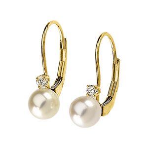 Akoya Cultured Pearl & Diamond Lever Back Earrings