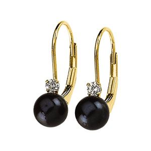 Diamond & Black Pearl Lever Back Earring