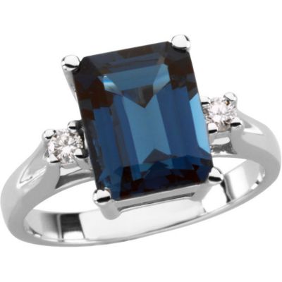 Genuine London Blue Topaz & Diamond Ring