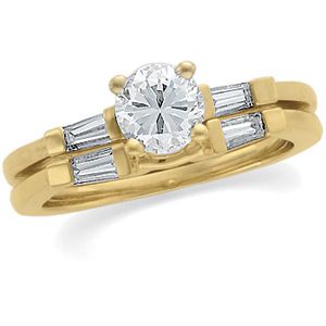 Engagement Ring & Band Mounting with Baguette Accents