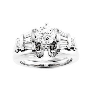 Engagement Ring Mounting with Baguette Accents  & Band