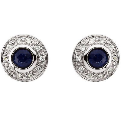 Genuine Blue Sapphire & Diamond Earrings