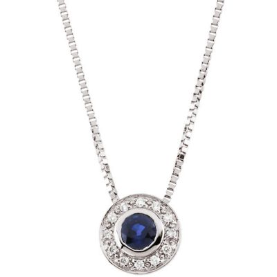 Genuine Blue Sapphire & Diamond Necklace