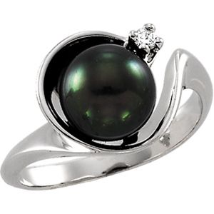 Black Cultured Pearl & Diamond Band