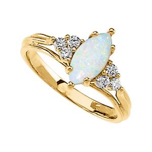 Genuine Opal Cabochon & Diamond Ring