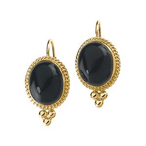 Genuine Onyx Cabochon Lever Back Earrings