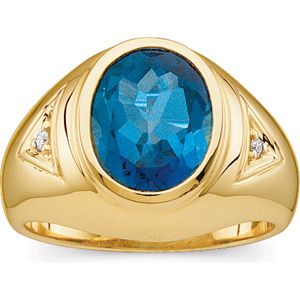 Gents Genuine London Blue Topaz & Diamond Ring