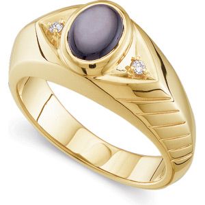 Genuine Black Star Sapphire & Diamond Gents Ring