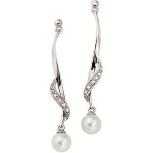 Freshwater Cultured Pearl & Diamond Earrings