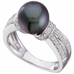 Black Freshwater Cultured Pearl & Diamond Split-Shank Ring