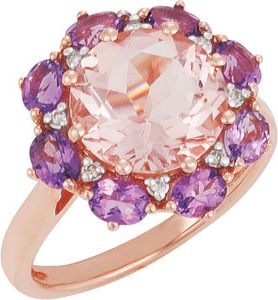 Genuine Morganite, Amethyst and Diamond Ring